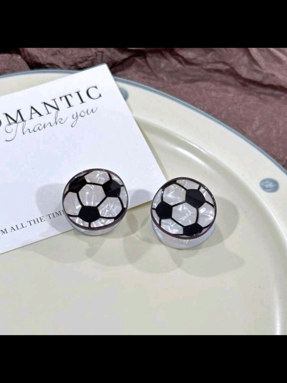 Soccer Ball Enamel Stud Earrings - Black & White